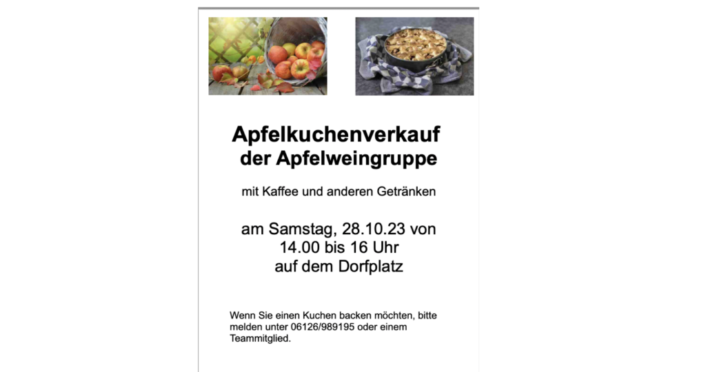 Apfelkuchenverkauf auf dem Dorfplatz in Bermbach am 28.10.23