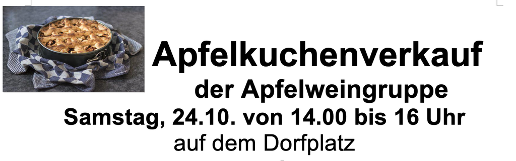 Apfelkuchenverkauf und Saft pressen auf dem Dorfplatz in Bermbach (am 24.10.26 von 14 Uhr - 16 Uhr)